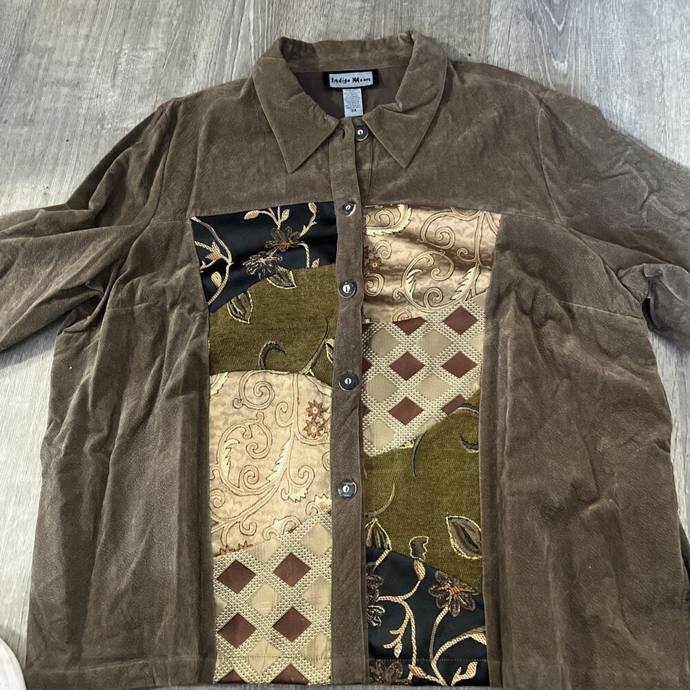 Indigo Moon Brown Shacket Plus 3x Boho Wearable Art, Cottagecore Faux Suede